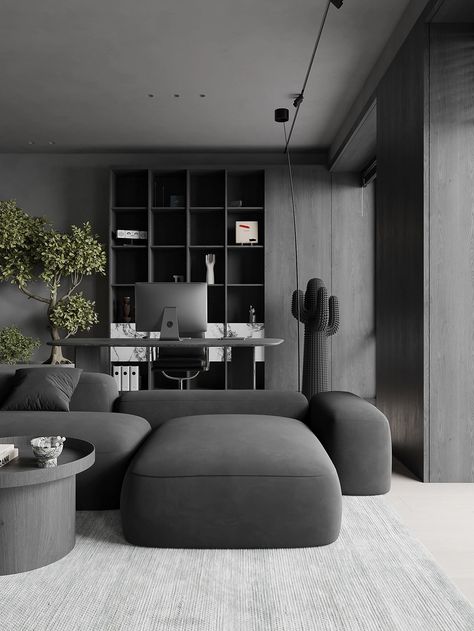 Two Black Interiors That Show Dark Decor In a Great Light Living Room Dark Sofa, Masculine Interior Design Living Room, Dark Minimalist Living Room, Modern Living Room Dark, Dark Modern Interior, Black Home Interior, Dark Living Room Ideas, Dark Living Room, Moody Interior Design