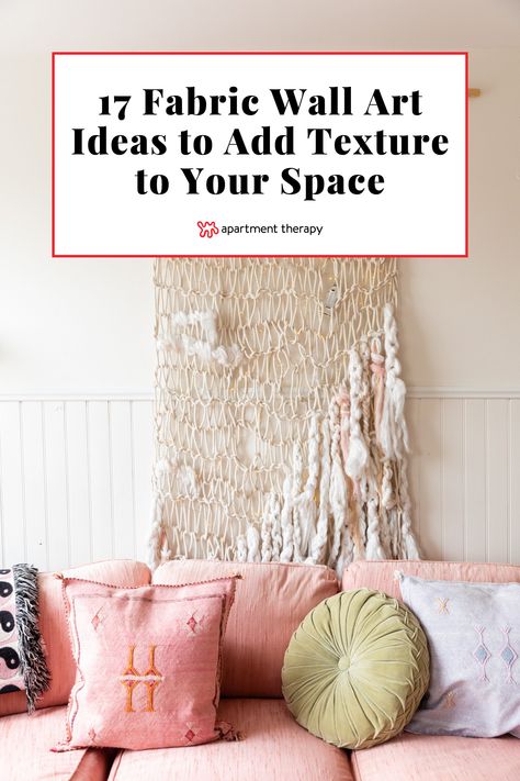 Check out these fabric wall art ideas that will instantly give your space character. Hanging Textiles On Wall, Fabric Wall Art Hanging, Diy Fabric Wall Hanging, Fabric Wall Hanging Ideas, Hanging Fabric On Walls, Fabric Wall Art Ideas, Wall Tapestry Ideas, Fabric On Walls, Art Above Sofa