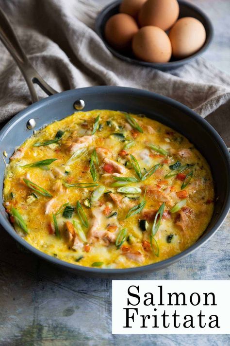 Easy Salmon Frittata - Easy Breakfast or Dinner with Frozen Salmon Salmon And Egg Recipes, Egg And Salmon Breakfast, Leftover Salmon Breakfast Recipes, Salmon Breakfast Recipes, Salmon Ideas, Cook Frozen Salmon, Salmon Frittata, Salmon Meal Prep, Salmon Breakfast