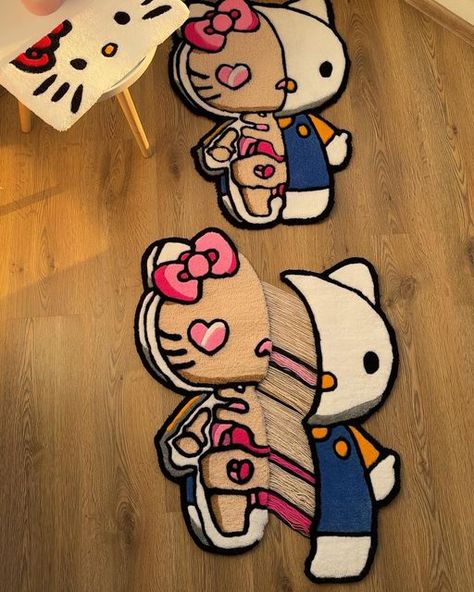 Handmade Custom Rugs on Instagram: "Skeleton Hello Kitty rug 💀💖🫰🏻 #hellokitty #hellokittylover #tufting #tuft #tug #rugs #rugsofinstagram #handmade #custom" Hello Kitty Carpet, Hello Kitty Clips, Cool Rugs For Bedroom, Hello Kitty Rug, Cute Carpet, Bedroom Art Painting, Room Inspo Decor, Tufting Art, Hello Kitty Products