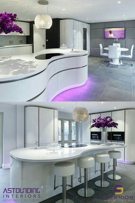 Curved Kitchen, Handleless Kitchen, Kitchen Island Design, Luxury Kitchen Design, Kitchen Room Design, Kitchen Furniture Design, Design Jobs, Luxury Kitchens, Unique Kitchen