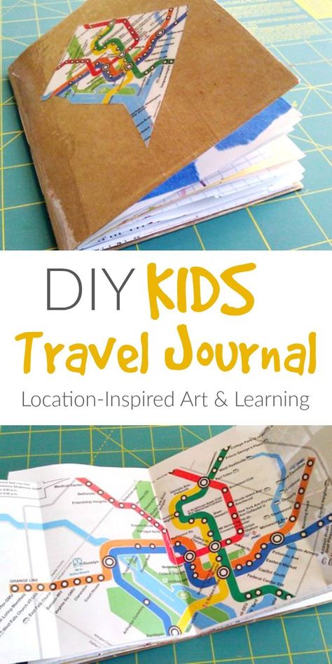 A DIY kids travel journal made out of interesting papers and maps. These can be used by kids for trips or as ways to explore and record your local area.  #summeractivities #activitiesforkids Kids Travel Journal, Road Trip Activities, Diy Travel Journal, Road Trip With Kids, Kids Travel, Diy Notebook, Travel Games, Kids Journal, Learn Art