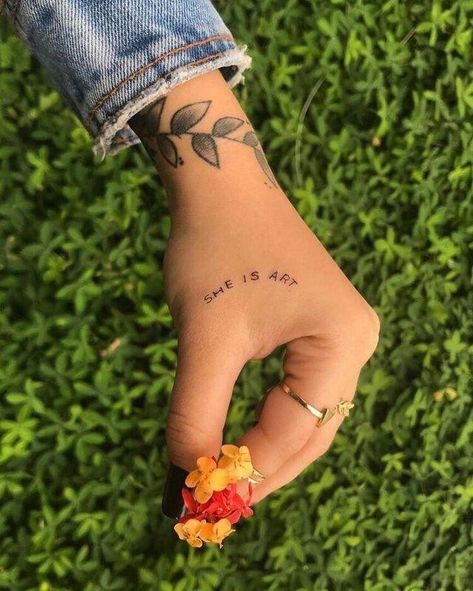 Tag HER! And let her know that she is art 😍 . . Follow us :) @littletattoosz #art #tattoo #sheisart Tattoo Words, Tiny Finger Tattoos, Petit Tattoo, Shape Tattoo, Inspiration Tattoos, Disney Tattoo, Arrow Tattoo, Diy Tattoo, Dainty Tattoos