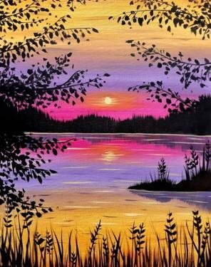 Golden Lake, Easy Landscape Paintings, Beautiful Landscape Paintings, Lake Painting, Easy Canvas Painting, Canvas Painting Diy, 수채화 그림, Tableau Art, Small Canvas Art