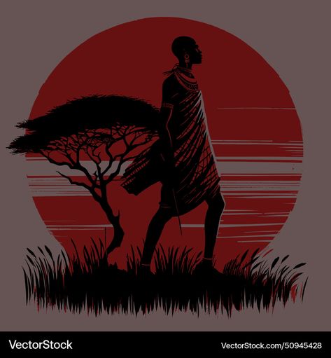 African Sunset Tattoo, Africa Silhouette Art, African Fantasy Art Landscape, African Sunset Painting, African Sunset Silhouette, 3d Pictures, Maasai, Png Images, All Design