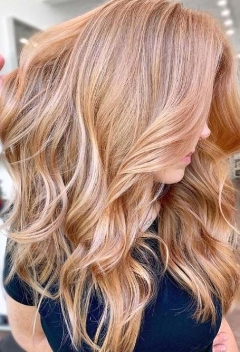 Fall Rose Gold Hair Blonde, Light Blonde With Strawberry Highlights, Cool Tones Strawberry Blonde, Honey Blonde Balayage Brunettes Caramel Highlights Fall Hair, Copper Hair Level 7, Rose Gold Hair Cool Skin Tone, Rayna James Hair, Copper Blonde Color Melt, Blond To Strawberry Blond