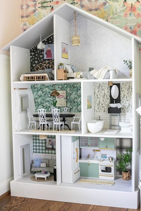 DIY Thrifted Dollhouse Makeover - Bless'er House Barbie House Furniture, Diy Barbie House, Remodel Basement, Doll Furniture Diy, Doll House Plans, Doll House Crafts, Dollhouse Projects, Dolls House Interiors, Barbie Doll House