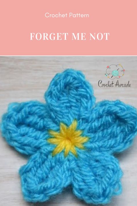 Small Crochet Embellishments, Crochet Forget Me Not Flowers Pattern, Easy Small Crochet Flower Pattern, Crochet Flowers Forget Me Not, Crochet Patterns Flowers Free, Crochet Simple Flower Free Pattern, Forget Me Not Flowers Crochet Pattern, Crochet Forget Me Not Flowers Free Pattern, Crochet Forget Me Not Free Pattern