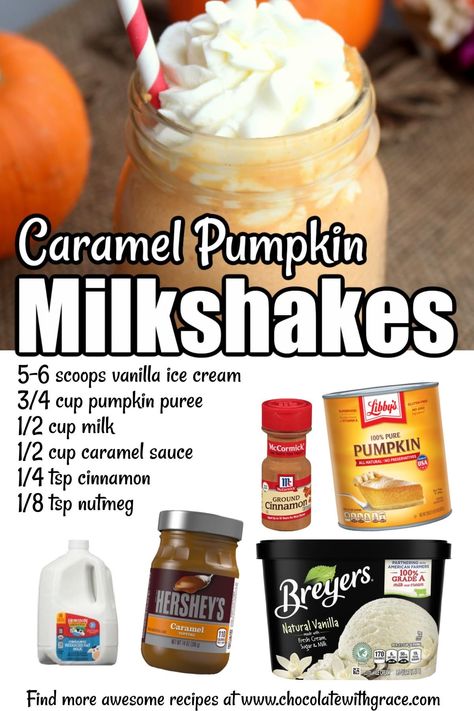 Pumpkin Milkshake Recipe, Vanilla Shake Recipes, Yogurt Smoothie Bowl, Pumpkin Milkshake, Pumpkin Spice Drinks, Fall Drink Recipes, Caramel Pumpkin, Pumpkin Drinks, Halloween Food Desserts