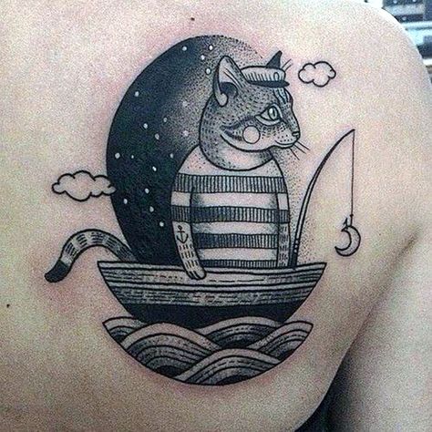 Cute and Meaningful Boat Tattoo Designs (21) Tatos Ideas, Captain Tattoo, Fisherman Tattoo, Beach 2024, Boat Tattoo, Serpent Tattoo, Tattoo Dotwork, Black Cat Tattoos, Cat Tattoo Designs