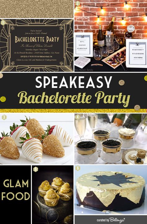 1920 Bachelorette Party, Speakeasy Party Favors, 20s Bachelorette Party, Speakeasy Bridal Shower Ideas, Art Deco Bachelorette Party, Flapper Bachelorette Party, Gatsby Party Food Ideas, Speakeasy Bachelorette Party, 1920s Bachelorette Party