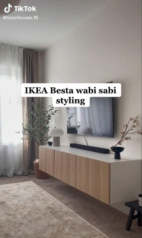 Japandi Living Room Tv, Japandi Tv Wall, Japandi Ikea, Japandi Furniture, Japandi House, Japandi Home Decor, Ikea Interior, Ikea Tv, Window Seat Design