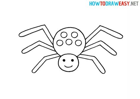 How to Draw a Spider for Kids - How to Draw Easy How To Draw A Spider Easy, Spider Arts And Crafts, Spider Easy Drawing, How To Draw A Spider, Simple Spider Drawing, Spider Drawing Easy, Easy Spider Drawing, Spiders For Kids, Draw A Spider