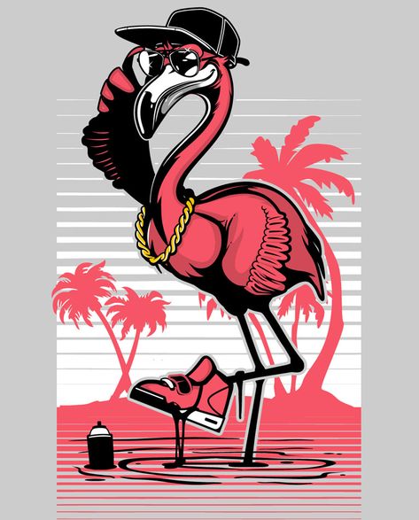 Flamingo by Dermot Reddan -- I need this on a t-shirt. Graffiti Characters, Open Minded, Arte Animal, Pink Flamingo, Illustration Character Design, Sticker Art, Graffiti Art, Skateboarding, Doodle Art