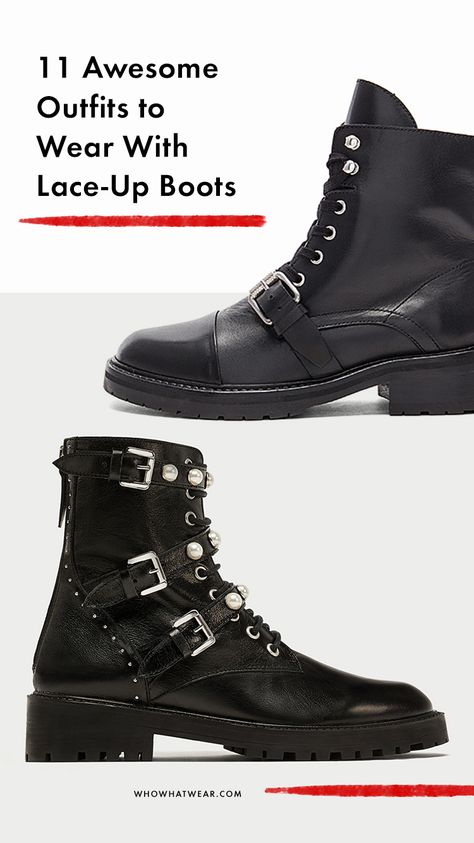 Lace Up Boots Flat, Black Laceup Boot Outfits, Styling Lace Up Boots, What To Wear With Combat Boots Outfits, Laceup Bootie Outfit, Lace Up Ankle Boots Outfit How To Wear, How To Wear Lace Up Boots With Jeans, Black Lace Up Booties Outfit, How To Wear Lace Up Boots