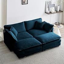 Living Room Inspo Small Spaces, Single Dorm Room, Teal Couch, Blue Couch Living Room, Blue Leather Sofa, Cloud Couch, Shaped Couch, 2 Ottomans, Cloud Sofa