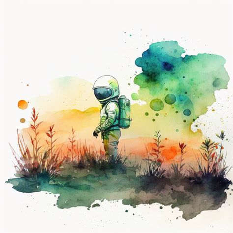 Scifi Watercolor, Spaceman Art, Sci Fi Art, Creative Work, Science Fiction, Watercolor Art, Fantasy Art, Sci Fi, Art Inspiration