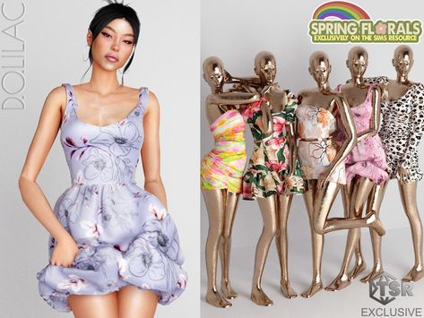 The Sims Resource - Floral Draped Dress DO0296 Sims Swimsuit, Ts4 Clothes, Cc Sims4, Sims Clothes, Dress With Gloves, Sims 4 Anime, Long Pencil Skirt, Balloon Dress, Dior Dress