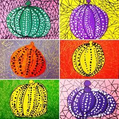 Inspired Artwork by 1st grade kids This is a fabulous art lesson to learn about a current artist and an alternative way to cr... Arte Madi, Yayoi Kusama Pumpkin, First Grade Art, Polka Dot Pumpkin, Kindergarten Art Projects, October Art, 2nd Grade Art, Fall Art Projects, 4th Grade Art