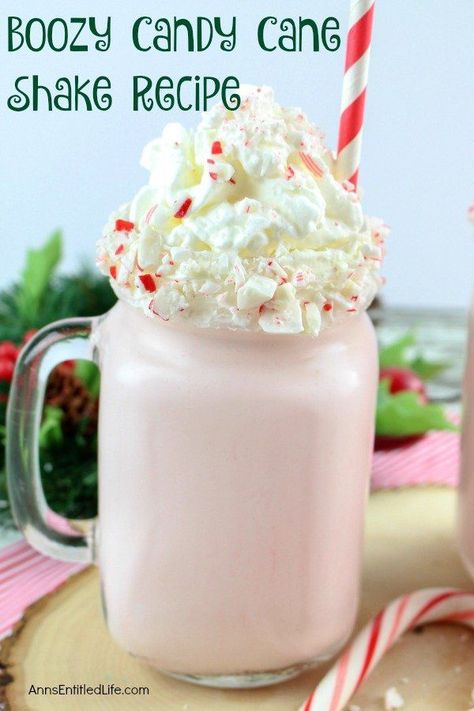 Boozy Candy Cane Shake Recipe. This super easy to make candy cane milkshake is a fresh, crisp, refreshing adult cocktail perfect for the holiday season. If you like the cool taste of peppermint, you will adore this festive holiday beverage. Dairy Free Milkshake, Peppermint Milkshake, Peppermint Schnapps, Favorite Holiday Desserts, Ice Cream For Breakfast, Desserts In A Glass, Vanilla Shake, Milkshake Recipes, Recipes Dessert