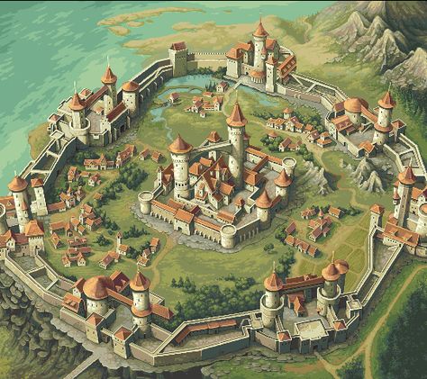 Fantasy City Map, Fantasy Town, Rpg Map, Town Map, Dungeon Maps, Fantasy City, Fantasy Castle, Fantasy Setting, Fantasy Places