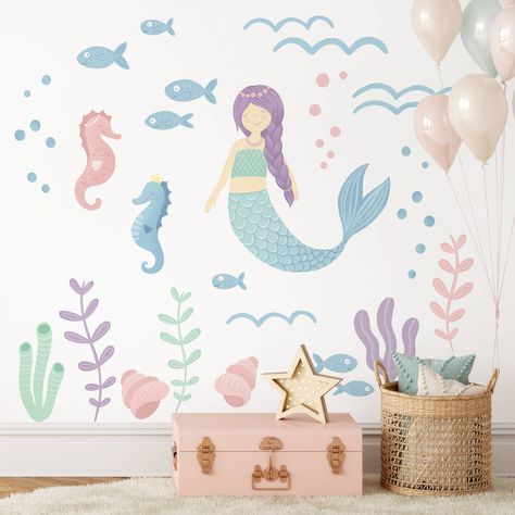 Mermaid Scale Wall, Mermaid Decor Bedroom, Mermaid Nursery Decor, Mermaid Wall Decals, Ocean Nursery Decor, Large Mermaid, Mermaid Bedroom, Mermaid Wall Decor, Mermaid Nursery