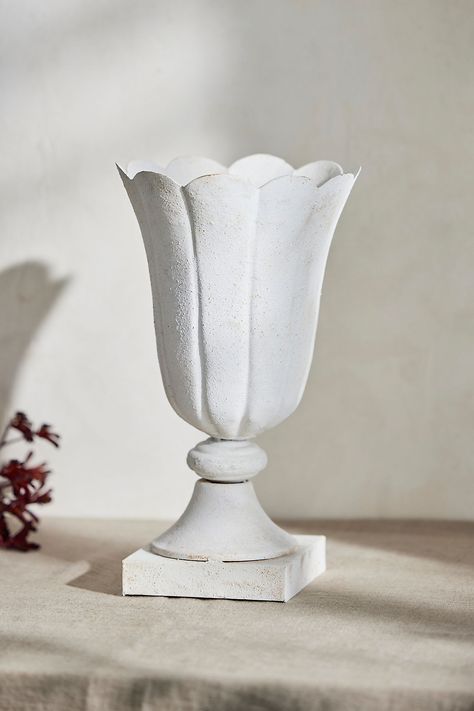 Inspired by the timeless vases of antiquity, this vase is shaped like a classic urn and brings an elevated sophistication to fresh, dried, and faux floral arrangements. Antique Urn, Faux Floral Arrangement, Urn Vase, Creative Living, Hand Poured Candle, Antique Metal, Plant Life, White Metal, Color Coding