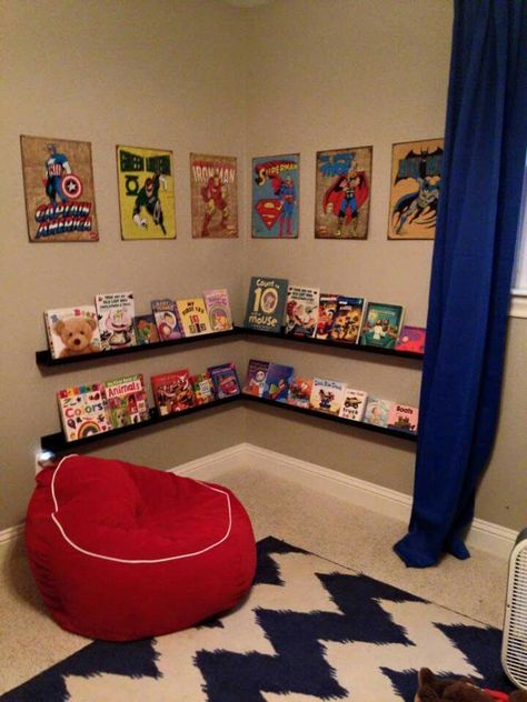 {superhero reading corner} Marvel Bedroom Decor, Avengers Bedroom, Marvel Bedroom, Avengers Room, Marvel Room, Superhero Bedroom, Superhero Room, Toddler Boys Room, Bedroom Decorating Ideas