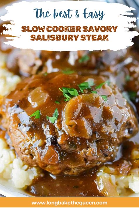 Salisbury Steak Recipe Easy Crock Pot, Slow Cooker Salsberry Steak Recipe, Salisbury Steak In Crockpot Slow Cooker, Crockpot Salsberry Steaks, Slow Cooker Salisbury Steak Super Easy, 12 Tomatoes Slow Cooker Salisbury Steak, Slow Cooker Salisbury Steak, Salisbury Steak Recipes, Buttered Noodles