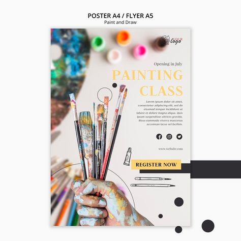 Painting classes for kids and adults fly... | Free Psd #Freepik #freepsd #flyer #poster #template #paint Class Poster Design, Art Class Posters, Class Poster, 광고 디자인, Drawing Course, Fly Free, Painting Classes, Sign Holder, Craft Classes