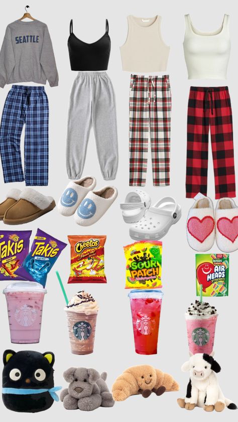 Friends Sleepover, Sleepover Outfit, Sleepover Snacks, Sleepover Essentials, Cute Highschool Outfits, Road Trip Outfit, Mood Clothes, Cute Pjs, Trip Outfits