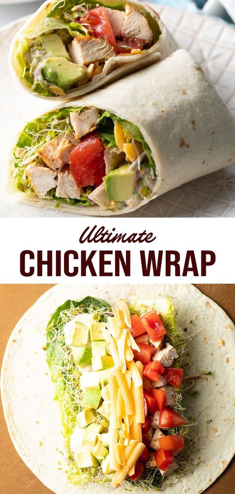 Grilled Chicken Tortilla Wrap, Dunkin Chicken Roasted Pepper Wrap, Grilled Chicken Wraps Healthy, Lunch Wraps Make Ahead, Easy Healthy Wraps, Healthy Wraps For Dinner, Chicken Breast Wraps, Grilled Chicken Wrap Recipes, Shredded Chicken Wraps