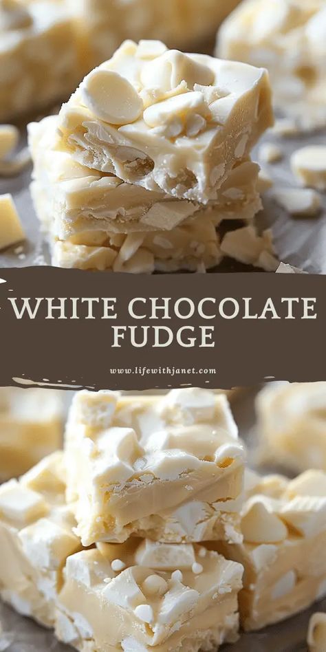 White Chocolate And Chocolate Cookies, Fudge White Chocolate, Lindt White Chocolate, White Fudge, White Chocolate Desserts, White Chocolate Recipes, White Chocolate Fudge, White Chocolate Bar, Candy Recipes Homemade