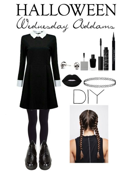 Costume Wednesday Addams, Wednesday Addams Makeup, Wednesday Addams Outfit, Wednesday Costume, Wednesday Addams Dress, Wednesday Outfit, Wednesday Addams Costume, The Addams Family, Trendy Halloween Costumes