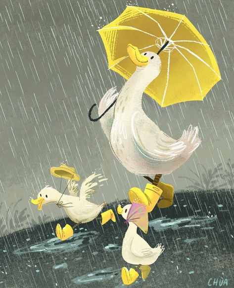 Duck Illustration, الفن الرقمي, Illustration Art Kids, Duck Art, Picture Books Illustration, Childrens Books Illustrations, Book Illustration Art, Walking In The Rain, Art And Illustration