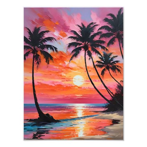 Paradise Found: Tropical Beach Sunset Painting Photo Print Tropical Sunset Painting, Heavenly Scenery, Sunset Beach Painting, Paint Sunset, Tropical Beach Painting, Tropical Beach Sunset, Shaka Hand, Beach Sunset Painting, Lonely Island