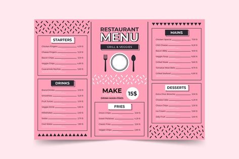 Minimalist pink menu page template | Free Vector #Freepik #freevector #food #menu #template #restaurant Pink Menu Template, Design Menu Makanan Kosong, Pink Menu Design, Pink Restaurant, Template Restaurant, Restaurant Website Design, Food Truck Menu, Menu Illustration, Menu Lighting