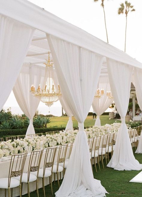 Wedding Tent With Drapes, Lobola Celebration, Budget Friendly Wedding Ideas, In Home Wedding, Home Wedding Ideas, Wedding Ideas On A Budget, Montage Laguna Beach, Wedding Setup, White Wedding Theme