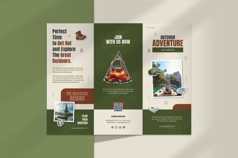 Outdoor Adventure Brochure Template Mountain Brochure Design, Camp Brochure Design, Collage Brochure, National Park Brochure, Tourism Brochure Design, Camp Brochure, Park Brochure, Map Brochures, Digital Fashion Design