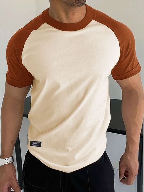 Beige Casual Collar Short Sleeve Fabric Colorblock  Embellished Slight Stretch  Men Clothing Summer Fits Men, Men's Summer Outfit, Italian Summer Outfits, Tee Shirt Homme, Summer Outfits Men, Fashion Mode, Mens Fashion Summer, Mens Graphic Tee, Mens Fitness