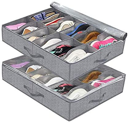 AmazonSmile: Onlyeasy Underbed Shoe Storage Container Flexible Zippered (Pack of 2, Fits 21-24 Pairs Total) Breathable Non-Woven Fabric for Shoes, 30 x 24 x 6 inches, Herringbone Grey Print, 7MNRUBSB2P: Home & Kitchen Under Bed Shoe Storage, Shoe Storage Containers, Bed Organiser, Shoe Containers, Under Bed Storage Containers, Shoe Organiser, Shoe Storage Bags, Úložný Box, Household Organization