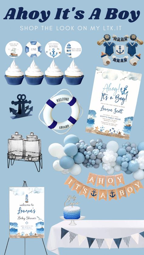 Ahoy Its A Boy Baby Shower Ideas Food, Ahoy It’s A Boy Baby Shower Theme, Boat Baby Shower Ideas, Baby Shower Nautical Theme Boy, Nautical Boy Baby Shower Ideas, Ahoy It's A Boy Baby Shower Ideas, Nautical Themed Baby Shower Boy, Pool Party Baby Shower Ideas Boy, Ahoy It’s A Boy Baby Shower Decorations