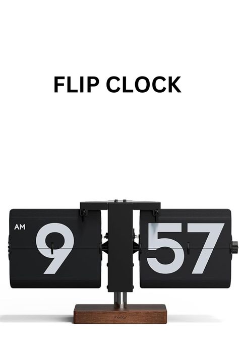 Add a touch of retro charm to your home with the Mooas Classic Modern Wood Flip Desk Clock in sleek black. 🕰️✨ This vintage-inspired analog clock combines modern elegance with a nostalgic design, making it the perfect statement piece for any desk or table. Elevate your decor with timeless style! #RetroVibes #VintageDecor #HomeStyle #ClassicDesign #ChicHome #TimelessElegance #HomeDecor #AnalogClock #InteriorInspo Flip Desk, Analog Design, Clock Table, Nostalgic Design, Shelf Clock, Analog Clock, Black Retro, Large Clock, Desk Clock