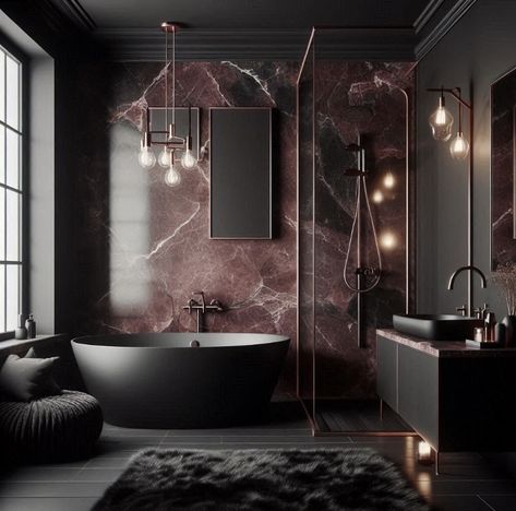 Dark Modern Bathroom, Modern Marble Bathroom, Deck Furniture Layout, Luxury Modern Bathroom, Magic Decor, Dark Modern, Black Bathroom Accessories, Living Wall Decor, Bathroom Decor Luxury