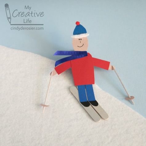 Dimensional Skier Craft | Fun Family Crafts Winter Sports Crafts, Skiing Art, Fun Projects For Kids, Winter Pins, Sport Craft, Family Crafts, Glue Crafts, Craft Stick Crafts, Kids Art