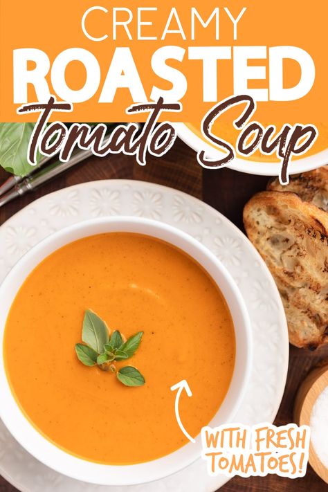 Creamy Roasted Tomato Soup Tomato Soup Dairy Free, Creamy Roasted Tomato Soup, Tomato Soups, Soup Dairy Free, Roasted Tomato Soup, Creamy Tomato Soup, Low Carb Soup, Summer Lunch, Roasted Tomato