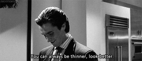 patrick-bateman-thinner-better-gif.gif 500×216 pixels Be Thinner Look Better, 2023 List, Bret Easton Ellis, Fitness Pics, Freshman Year College, Patrick Bateman, Movie Screencaps, Workout Pictures, Christian Bale