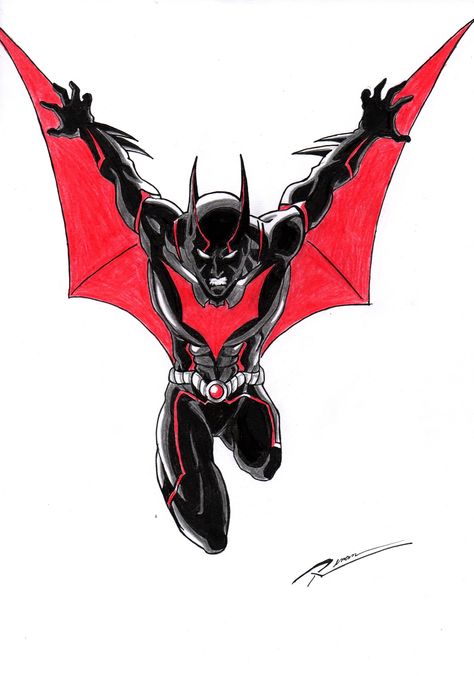 ''Batman Beyond'' by Renan Camilo. #batman #dccomics #brucetimm #desenho #art #drawing #batmanbeyond #comics #animatedseries #colorpencil #draw #lapisdecor #artwork #quadrinhos #warner #HQ #comicbooks #fanart Batman Beyond Wallpaper, Batman Drawing, Superhero Cartoon, Comic Book Art Style, Bruce Timm, Batman Beyond, Comic Book Style, Comic Drawing, Batman Joker