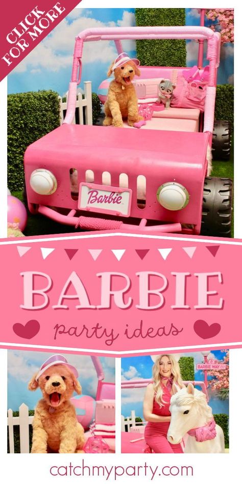 Check out this fun Barbie birthday party! The party decorations are incredible! See more party ideas and share yours at CatchMyParty.com Vintage Barbie Birthday Party, Vintage Barbie Party Decorations, Barbie Tent Party, Come On Barbie Lets Go Party Banner, Common Barbie Lets Go Party, Vintage Barbie Party, Vintage Birthday Parties, Party Organization, Birthday Drinks