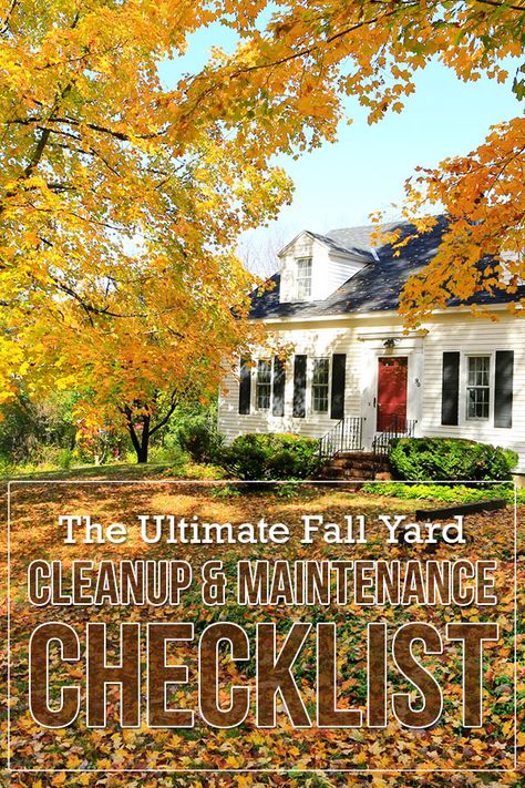 Essential fall yard care tasks to tackle before winter. #landscaping #yardwork #fallmaintenance #homemaintenance Fall Yard Maintenance Checklist, Fall Yard Prep, Fall Cleanup Yard, Fall Yard Maintenance, Fall Yard Clean Up Checklist, Fall Yard Clean Up, Fall Garden Clean Up, Fall Yard Work, Fall Lawn Maintenance